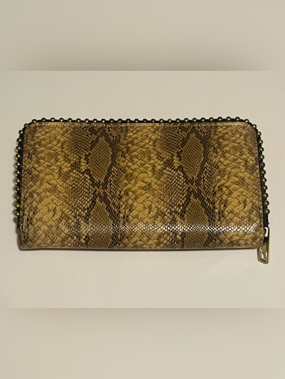 Python-Print Clutch Wallet in Olive Brown